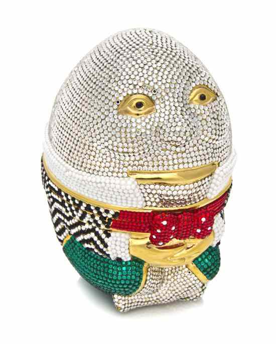 Appraisal: A Judith Leiber Multicolor Crystal Humpty Dumpty Minaudiere silver crystal