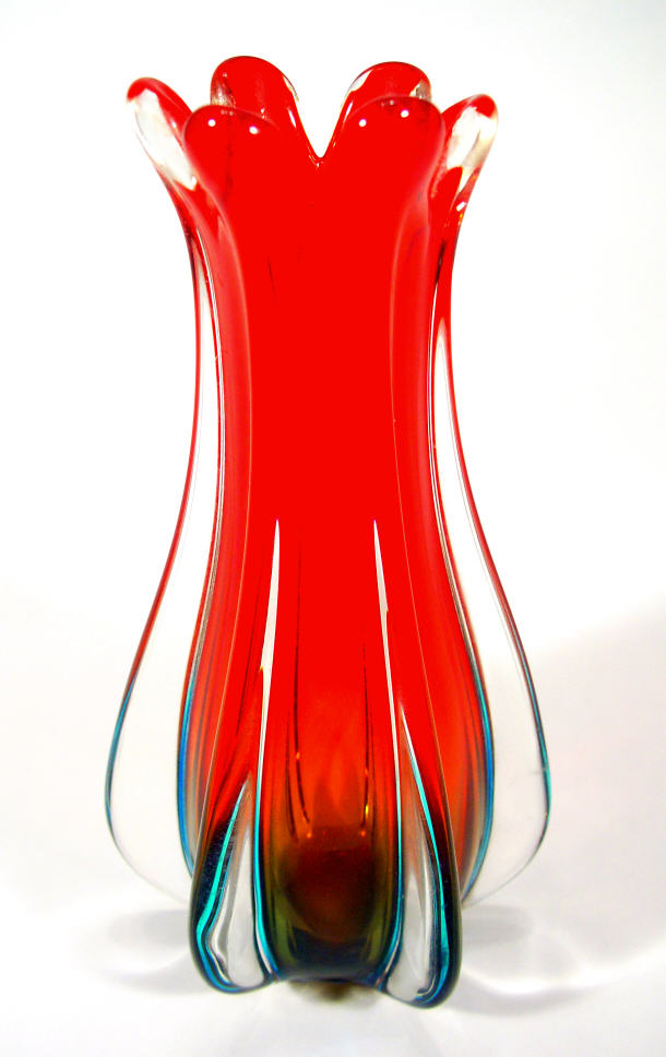 Appraisal: Fluted Murano art glass vase red and blue decoration cm