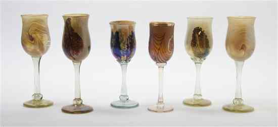 Appraisal: A Collection of Six Iridescent Glass Goblets five etched Slater