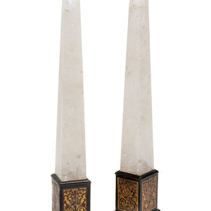 Appraisal: A Pair of Rock Crystal Obelisks with Boulle Marquetry Bases