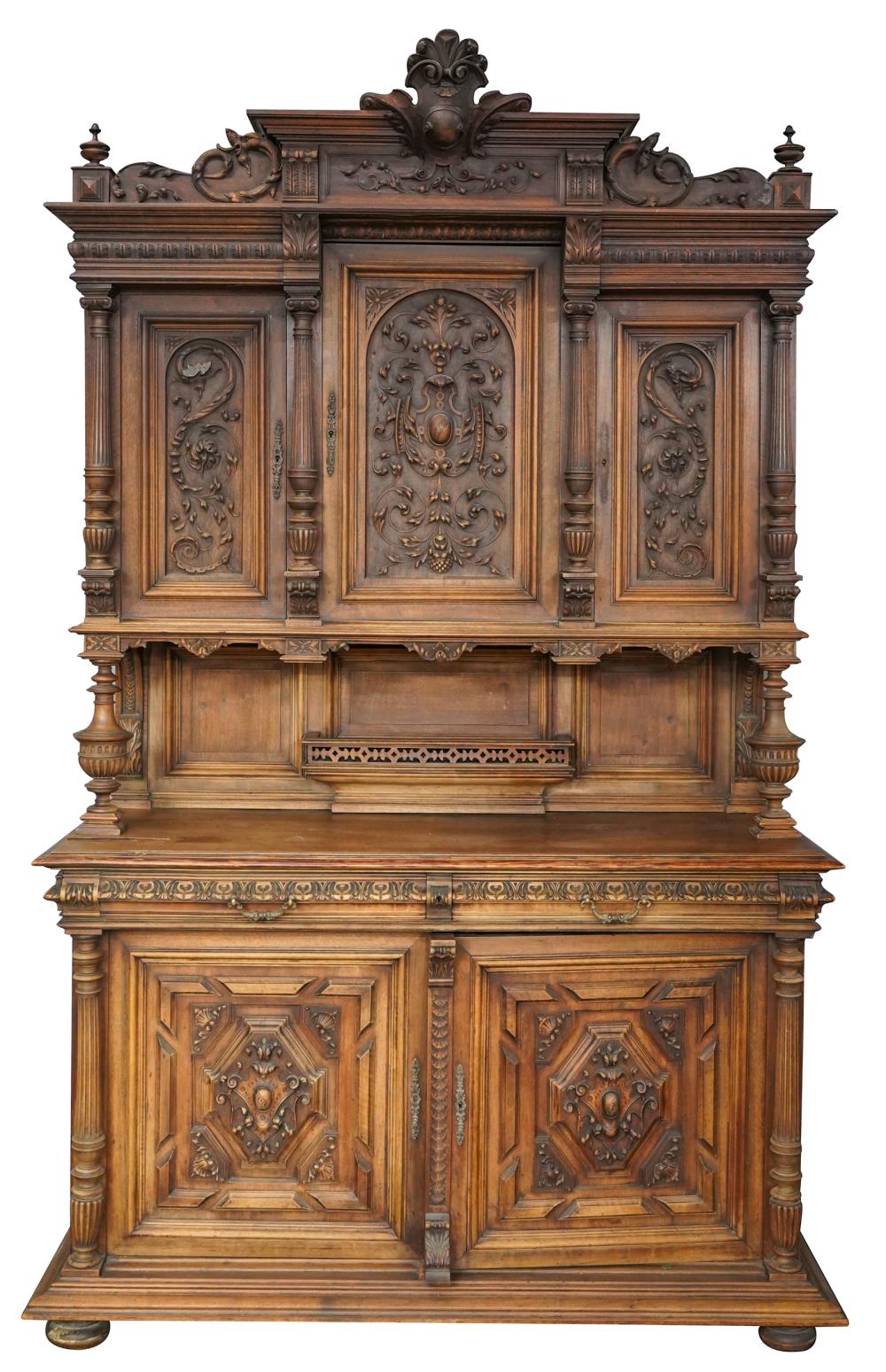 Appraisal: RENAISSANCE-STYLE CARVED WALNUT BUFFET A DEUX CORPSProvenance The Estate of