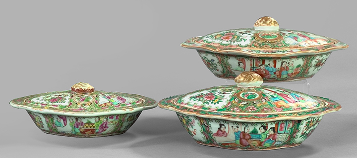 Appraisal: Three Chinese Export Porcelain Covered Vegetable Dishes late th early