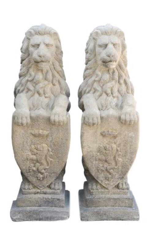 Appraisal: lot of Cast stone garden statuary Westcott lions late th