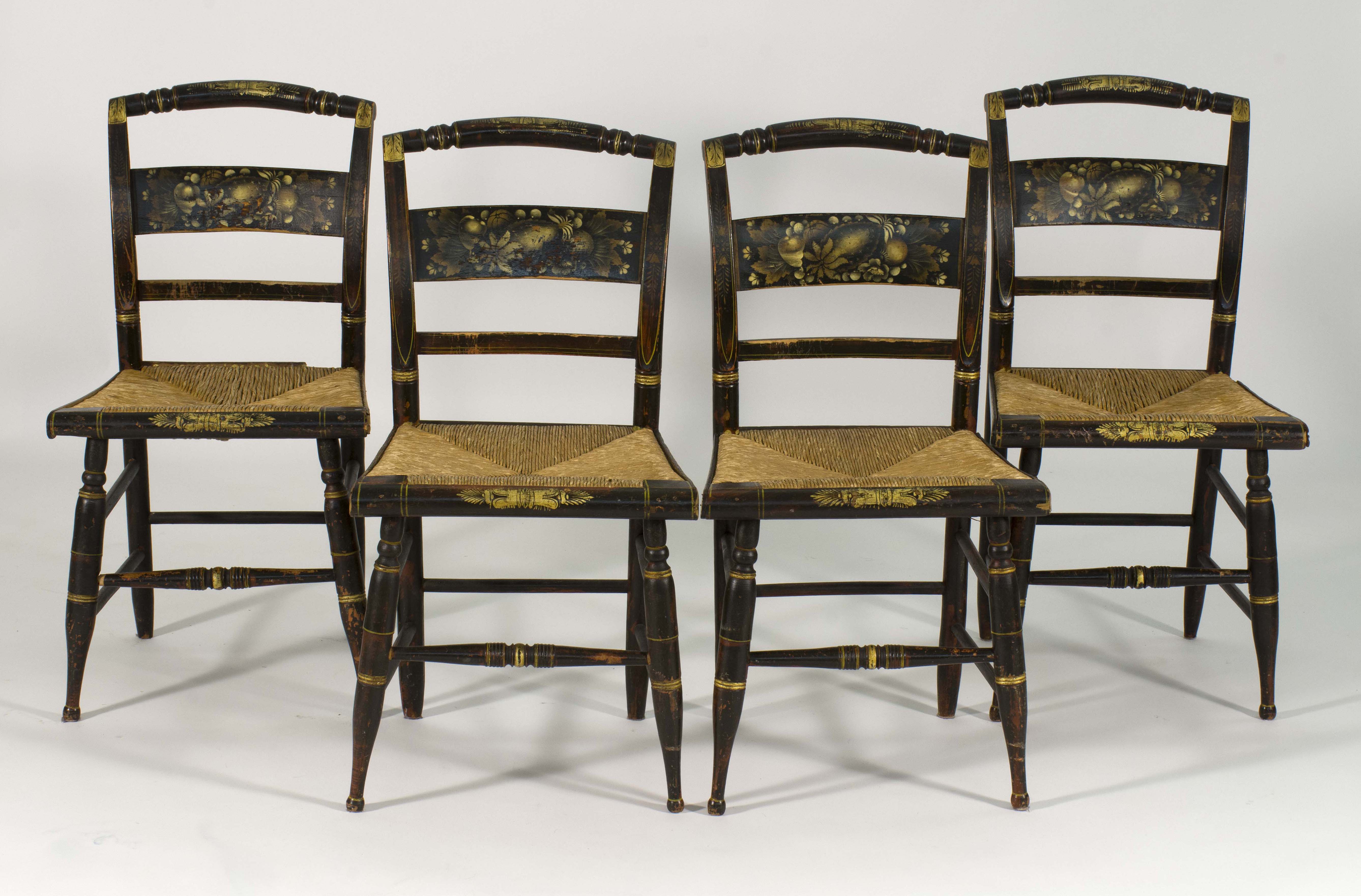 Appraisal: SET OF FOUR HITCHCOCK RUSH-SEAT SIDE CHAIRS Mid- th CenturyUnder