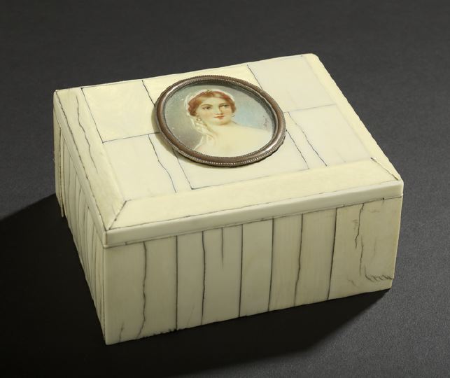 Appraisal: French Brass-Mounted Pieced Ivory Table Box first quarter th century