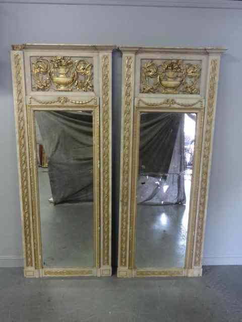 Appraisal: Pair of th C Paint Gilt Decorated TrumeauMirrors A magnificent