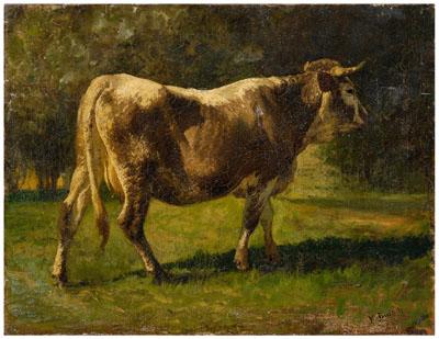 Appraisal: Hermann Baisch painting German - cow in a field signed