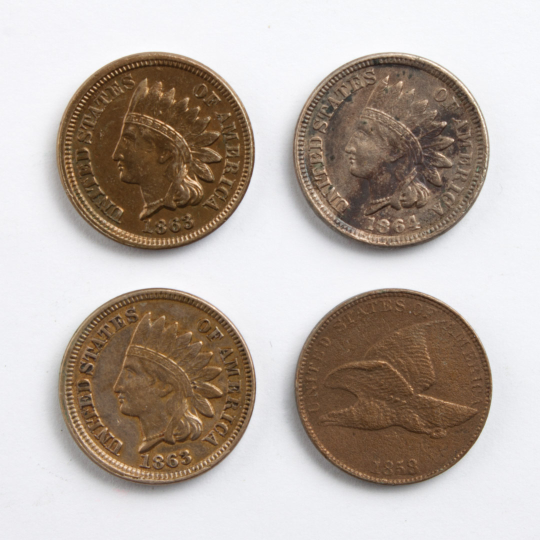 Appraisal: US Flying Eagle Cent and Three Indian Head Cents cupro-nickel