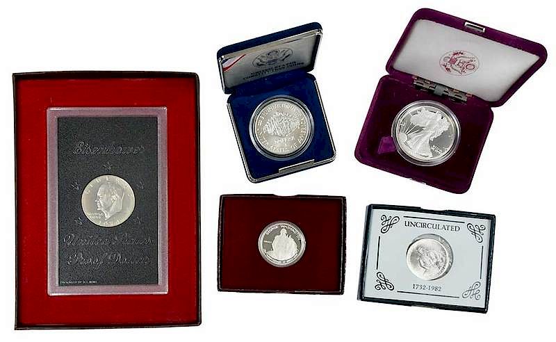 Appraisal: Silver and Gold Commemorative Coins Eisenhower silver coins blue and