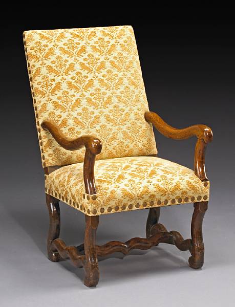 Appraisal: A Louis XIV walnut fauteuil late th century height in