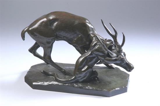 Appraisal: AFTER ANTOINE-LOUIS BARYE French - PANTHER ATTACKING A STAG Inscribed