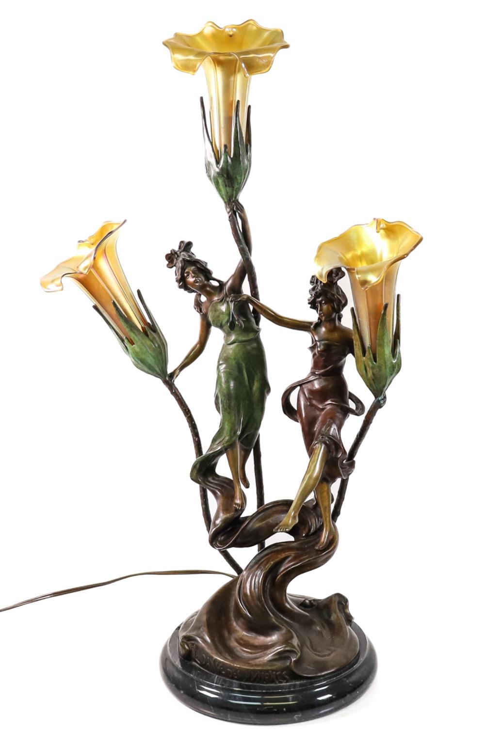 Appraisal: AFTER MOREAU LES DANSE DES NYMPHES BRONZE LAMPAfter Auguste Moreau