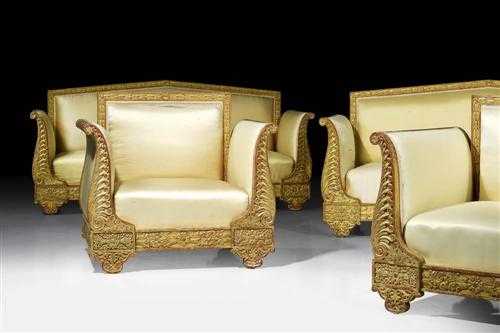 Appraisal: CARVED GILTWOOD SUITE AUX VOLUTES Restauration stamped I V RAAB