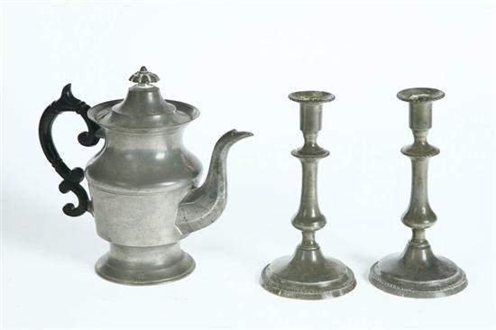 Appraisal: THREE PIECES OF PEWTER American th century Teapot with old