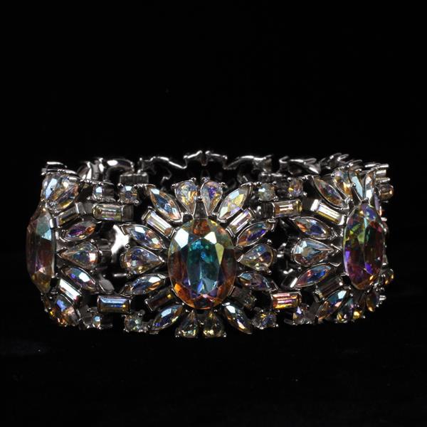 Appraisal: Crown Trifari Iridescent Aurora Borealis Rhinestone Diamante Floral Bracelet widest