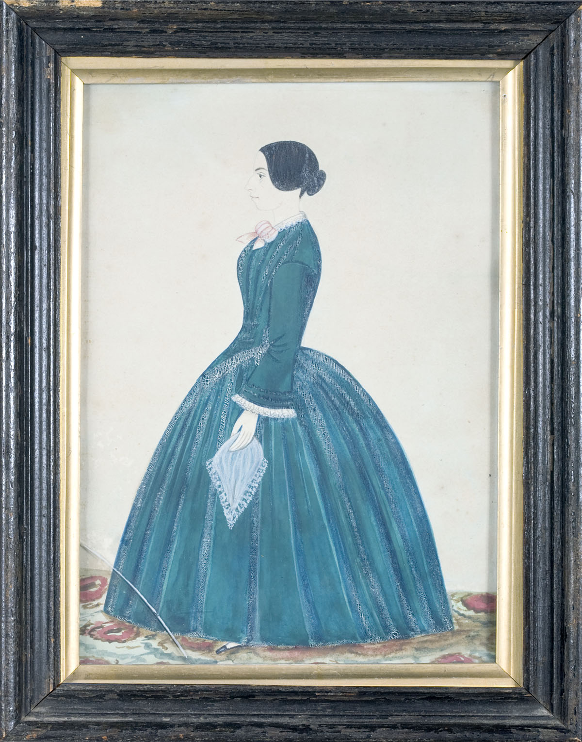 Appraisal: FULL LENGTH WATERCOLOR PORTRAIT OF A WOMAN IN A GREEN