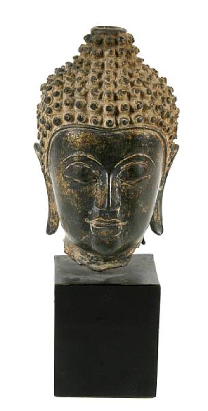 Appraisal: A bronze head of Buddha on stand Bodhisattva height in