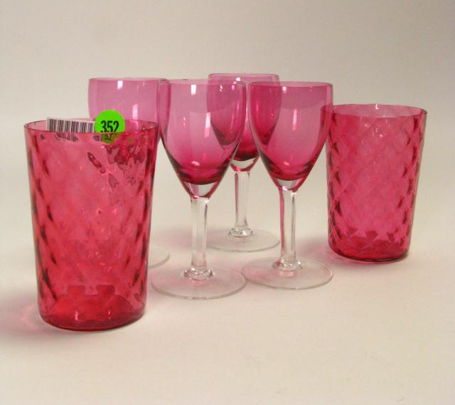 Appraisal: Group of antique cranberry glass including two '' pattern tumblers