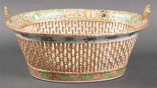 Appraisal: Chinese Export Rose Medallion porcelain reticulated chestnut basket third quarter-