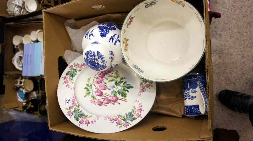 Appraisal: Tray of Blue and White Spode and Coalport Vases Plates