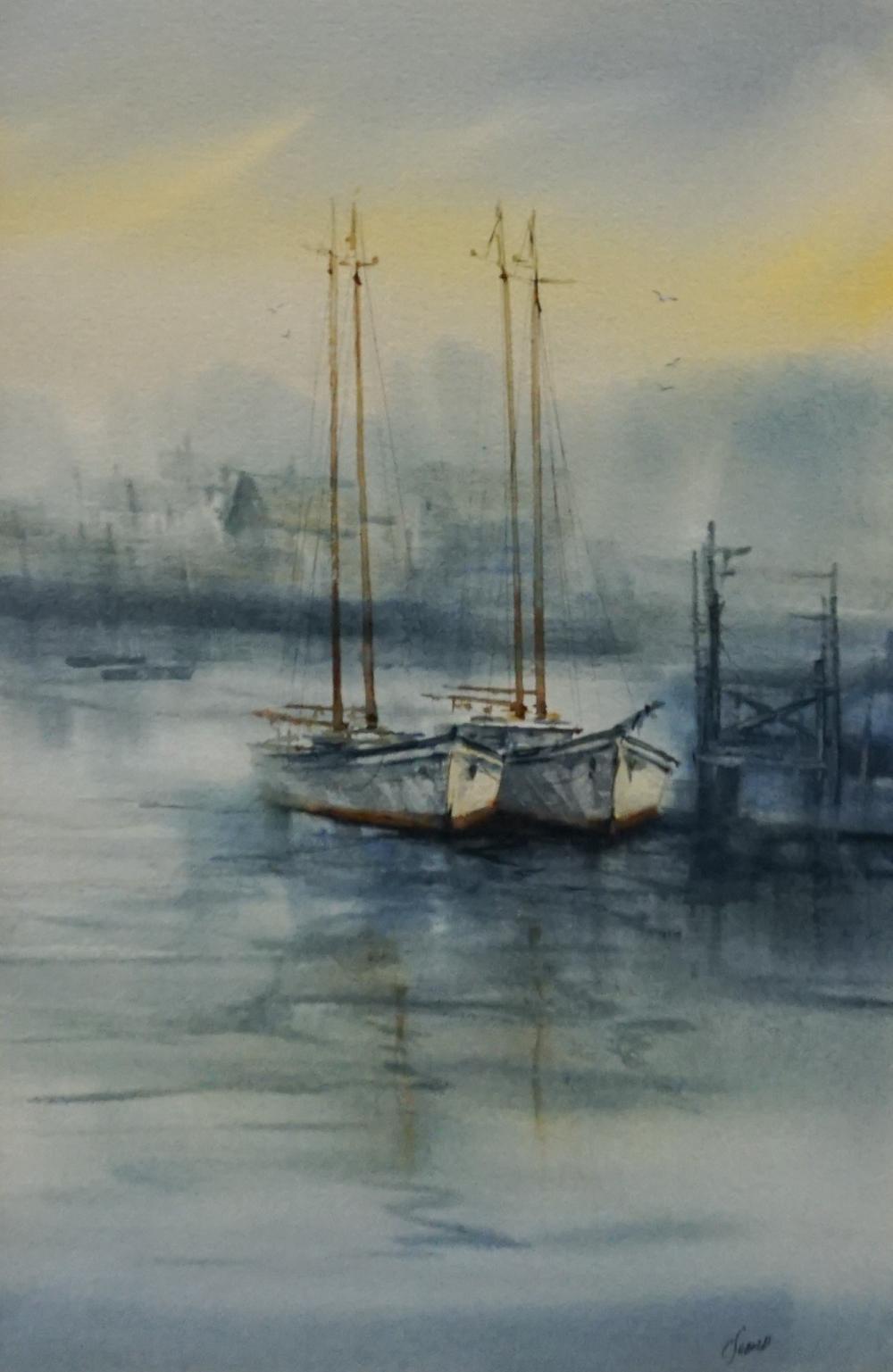 Appraisal: Carol Shupp Sebold American - Docked Boats Watercolor on Paper