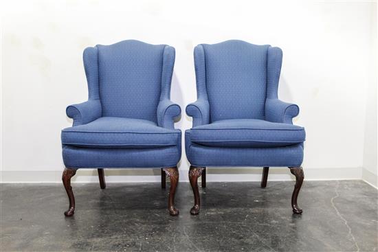 Appraisal: Sale Lot A Pair of Queen Anne Style Wingback Armchairs