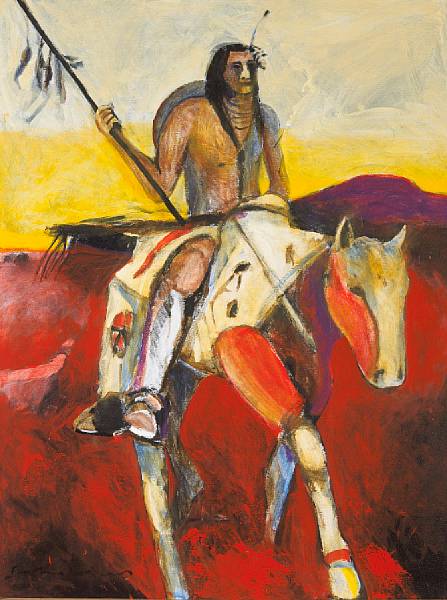 Appraisal: Property of various owners Acrylic on canvas depicting a warrior