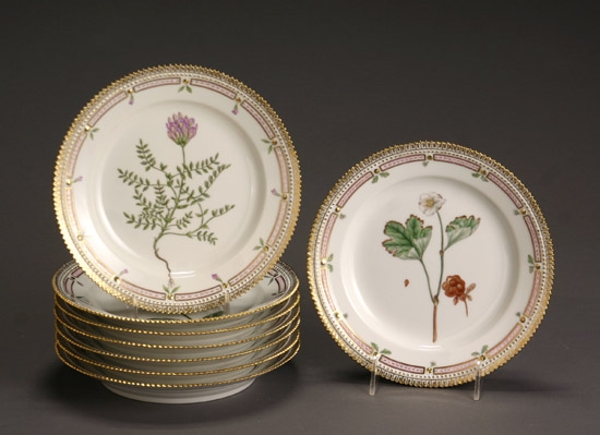 Appraisal: Eight Royal Copenhagen 'Flora Danica' Luncheon Plates Dated - Each