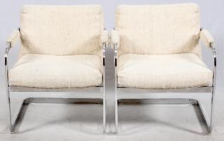 Appraisal: CHROME AND UPHOLSTERED ARM CHAIRS MID-CENTURY MODERN CHROME AND UPHOLSTERED