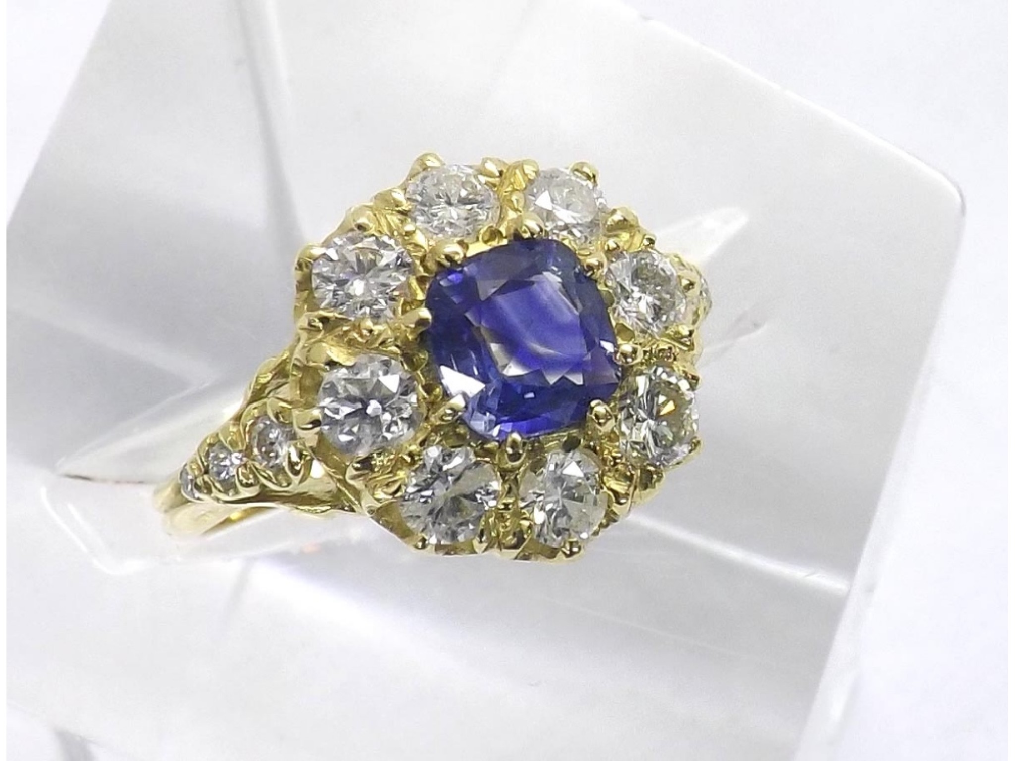 Appraisal: Good ct sapphire and diamond cluster in yellow gold the