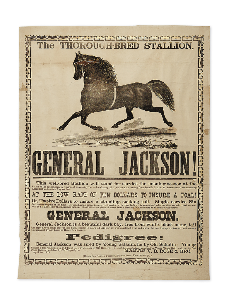 Appraisal: NEW JERSEY The Thorough-Bred Stallion General Jackson Illustrated engraving x