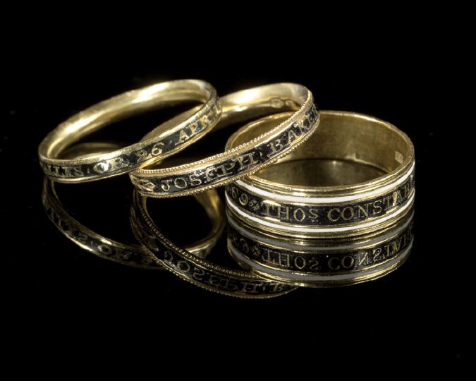 Appraisal: Collection of Three English Eighteen-Karat Yellow Gold and Enamel Memorial