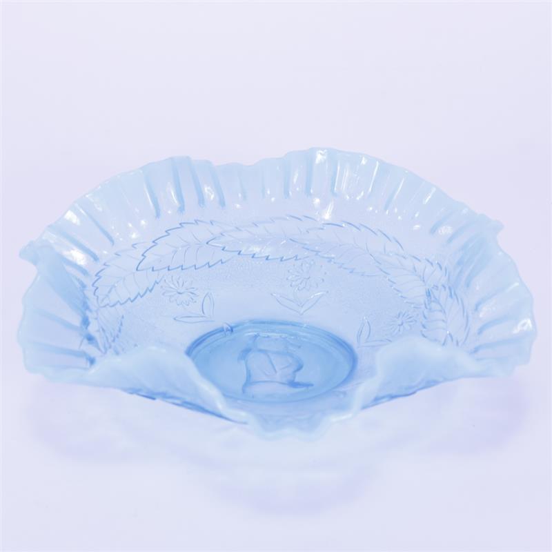 Appraisal: Jefferson Glass Blue Opalescent Bowl in Jolly Bear pattern H