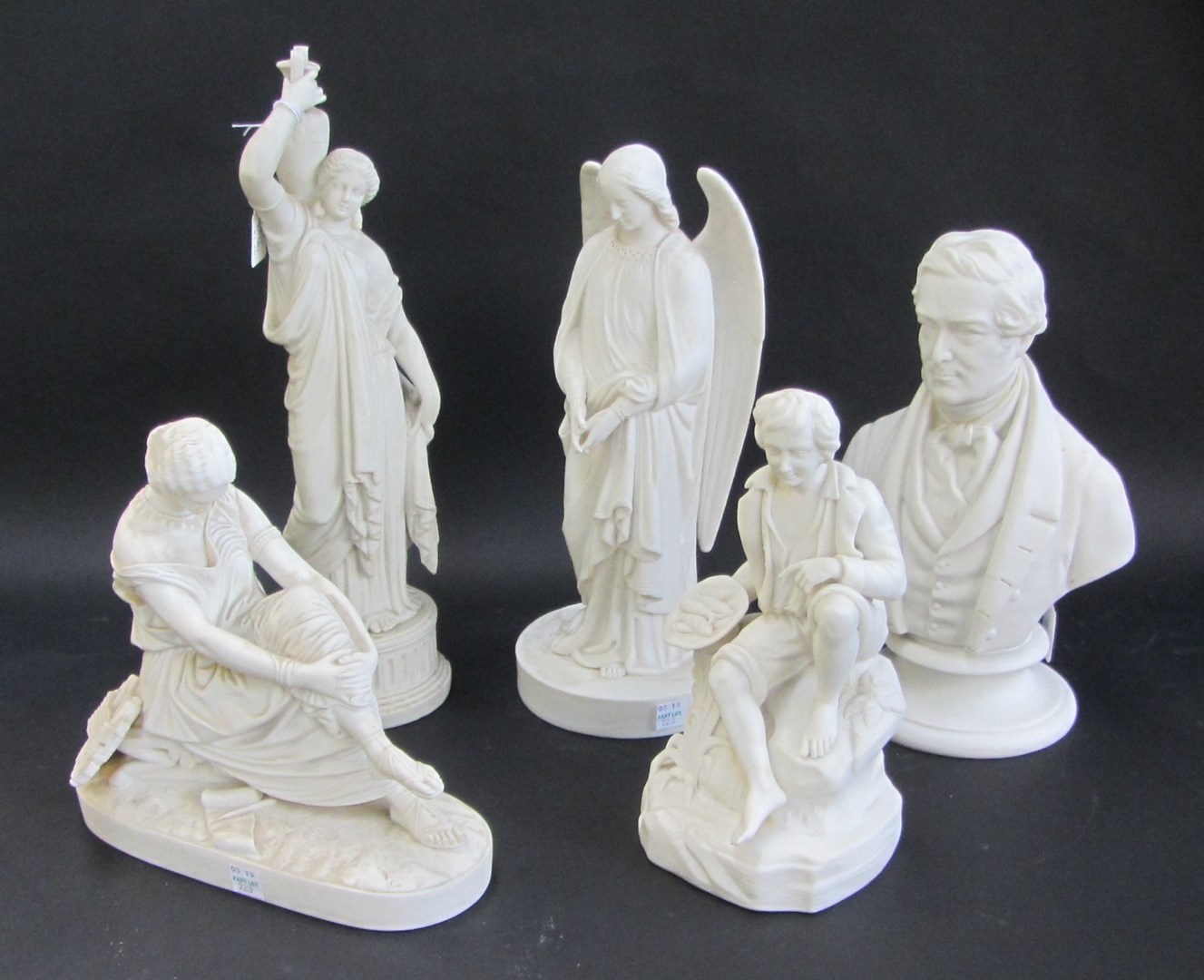 Appraisal: Five parian figures comprising a Copeland bust of Sir Robert