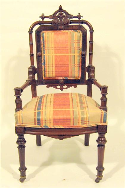 Appraisal: Pair of Louis Philippe carved and burl walnut armchairs th