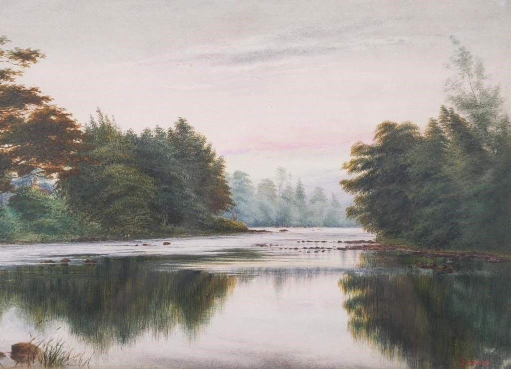 Appraisal: Pastel on paper showing a river titled verso by John