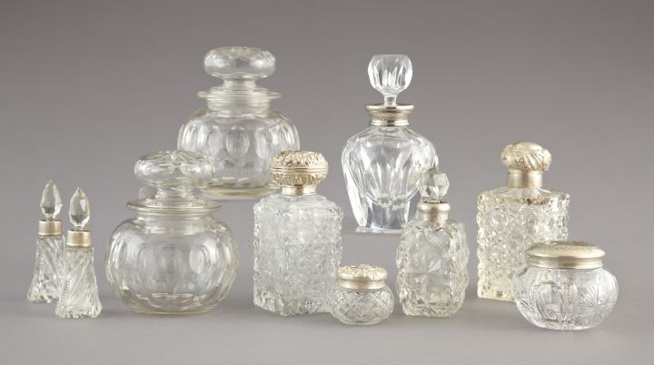 Appraisal: Interesting Ten-Piece Collection of Cut Glass and Silver Toilette Articles