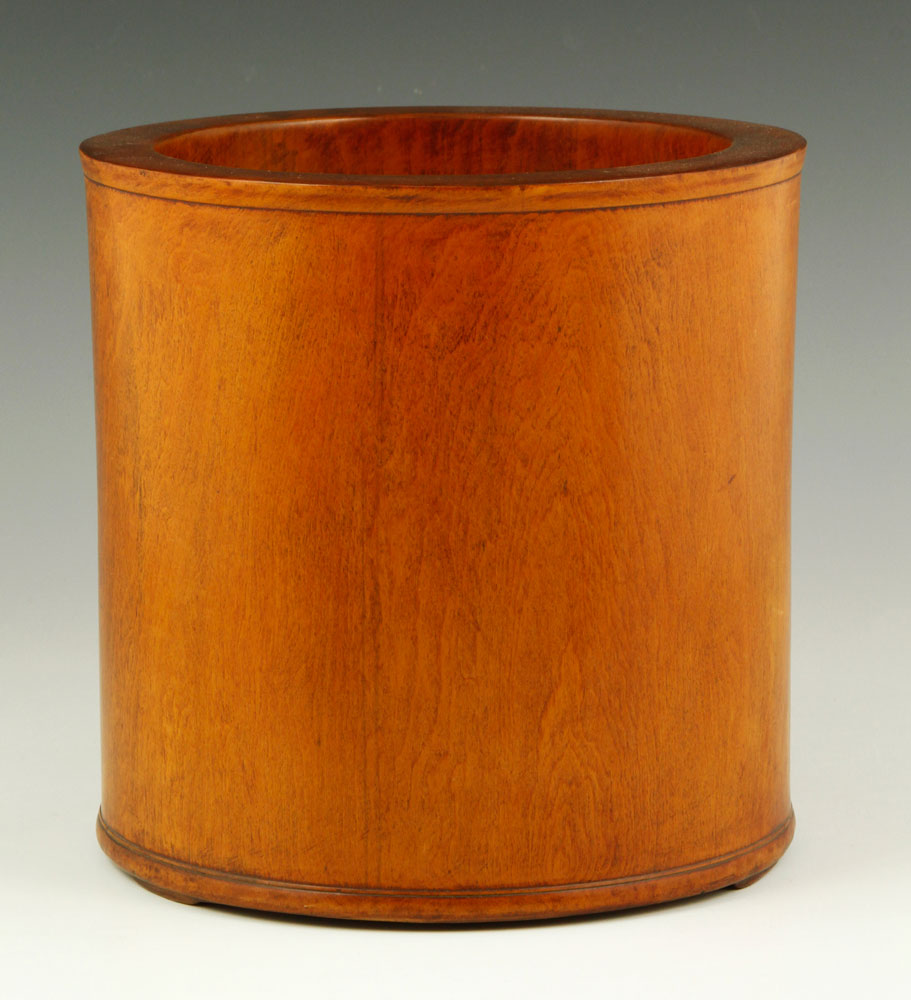 Appraisal: - Carved Huanghuali Wood Brush Pot Large carved huanghuali wood