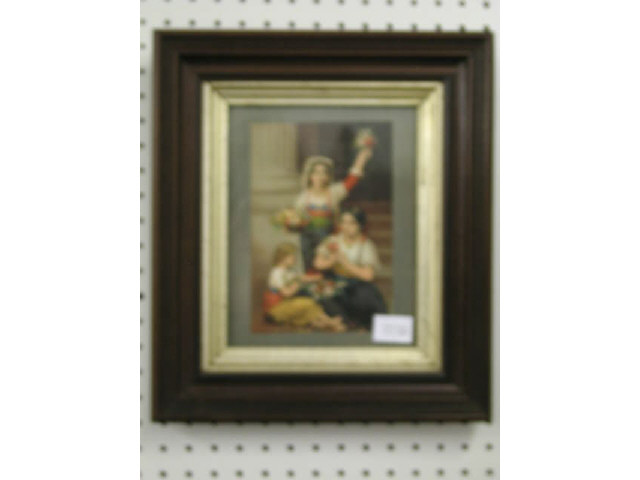 Appraisal: Victorian Chromolithograph of Flower selling family walnut frame