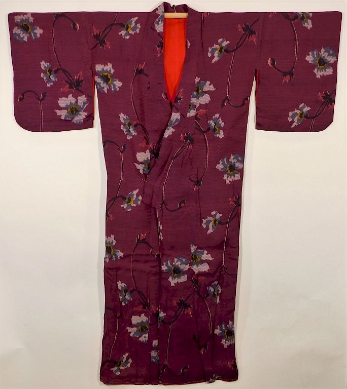 Appraisal: Japanese Floral Maroon Tomesode Kimono Japan - th Century Richly