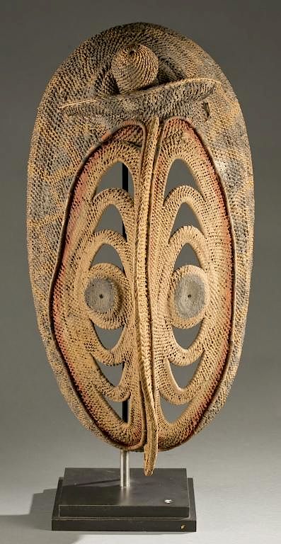 Appraisal: Abelam Yam mask with polychrome details A polychrome woven Yam