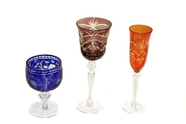 Appraisal: A set of thirty-six colored cut crystal goblets comprising twelve