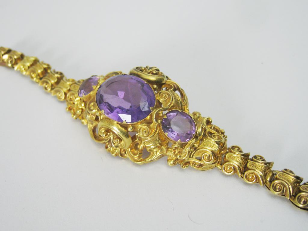 Appraisal: A th Century Continental Amethyst Bracelet the front with three