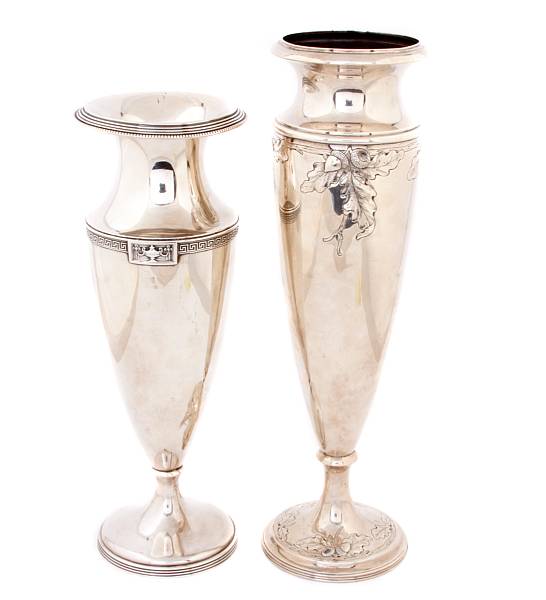 Appraisal: A group of two sterling baluster form vases Comprising one