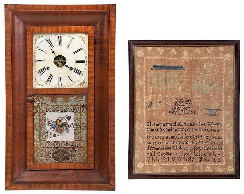 Appraisal: Signed Verse Sampler with Wall Clock American th century house