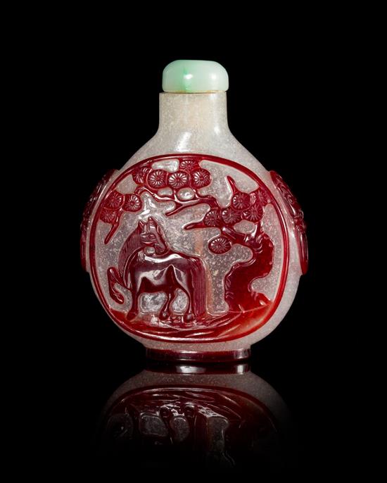 Appraisal: Sale Lot A Red Overlay Peking Glass Snuff Bottle of