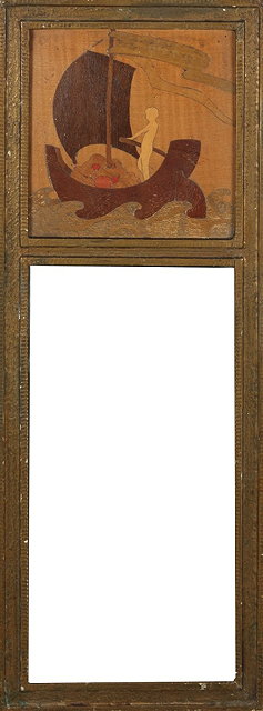 Appraisal: A J RowleyGalleonmarquetry and gilt wood mirrorstamped 'Rowley' on the