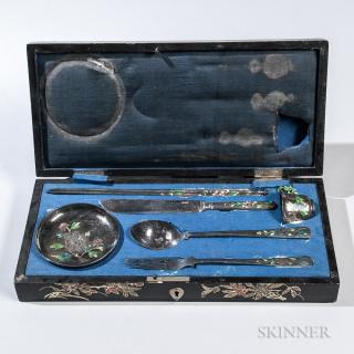 Appraisal: Boxed Set of Japanese Silver and Enamel Tableware th century