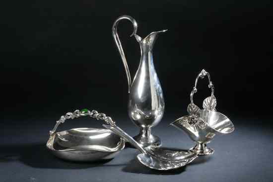 Appraisal: FOUR PIECES PERUVIAN STERLING SILVER HOLLOWWARE Including Del Pilar ewer