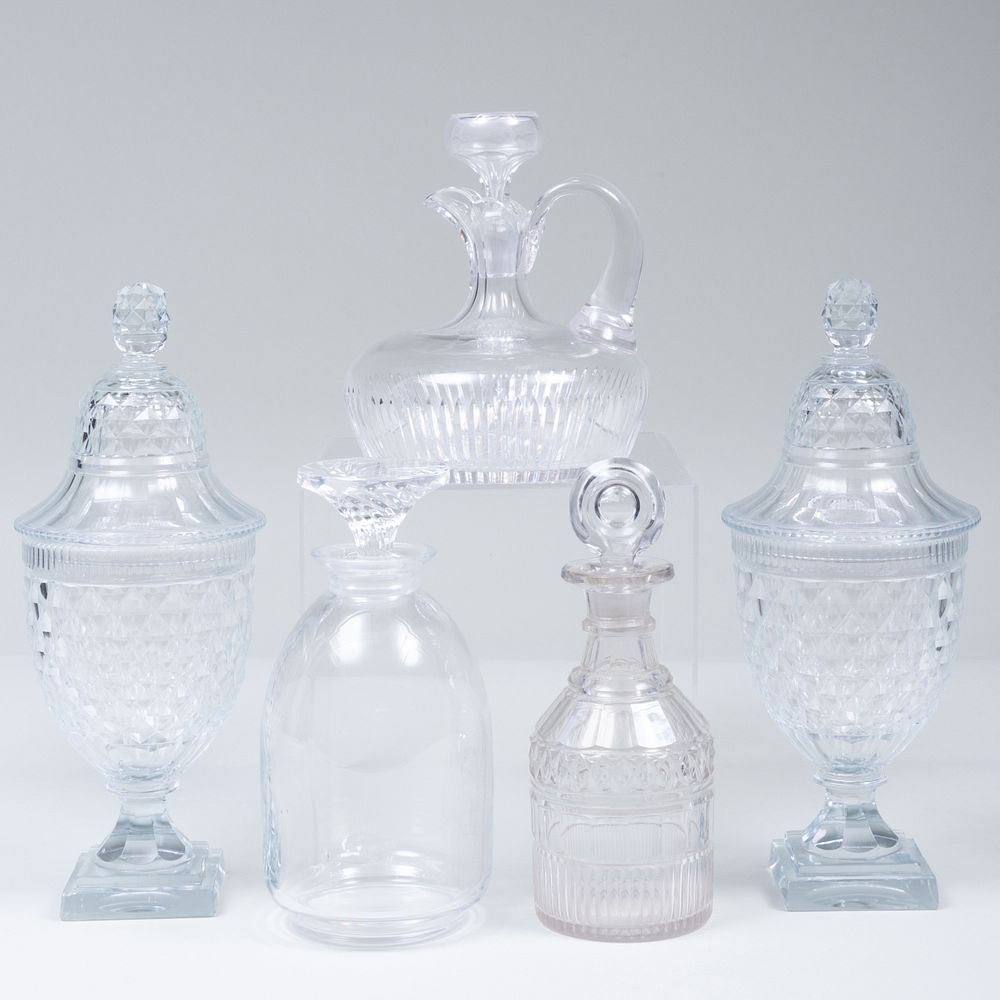 Appraisal: Group of Glass Table Articles Comprising Dutch silver-mounted glass bowl